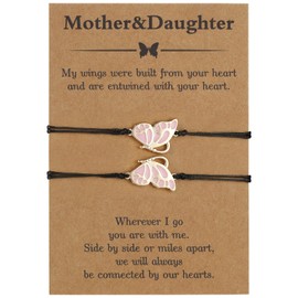 RS Matching Butterfly Mother Mom Bracelets Set for 2 Mother's Day Christmas Valentines Jewelry Gifts for Women Girls Gold