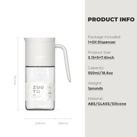 Zuutii Olive Oil Dispenser Bottle 18.6oz – Auto Flip Glass Vinegar Bottle with No-Drip Spout for Kitchen Cooking, Oil and Sauce Dispenser, Light Cream