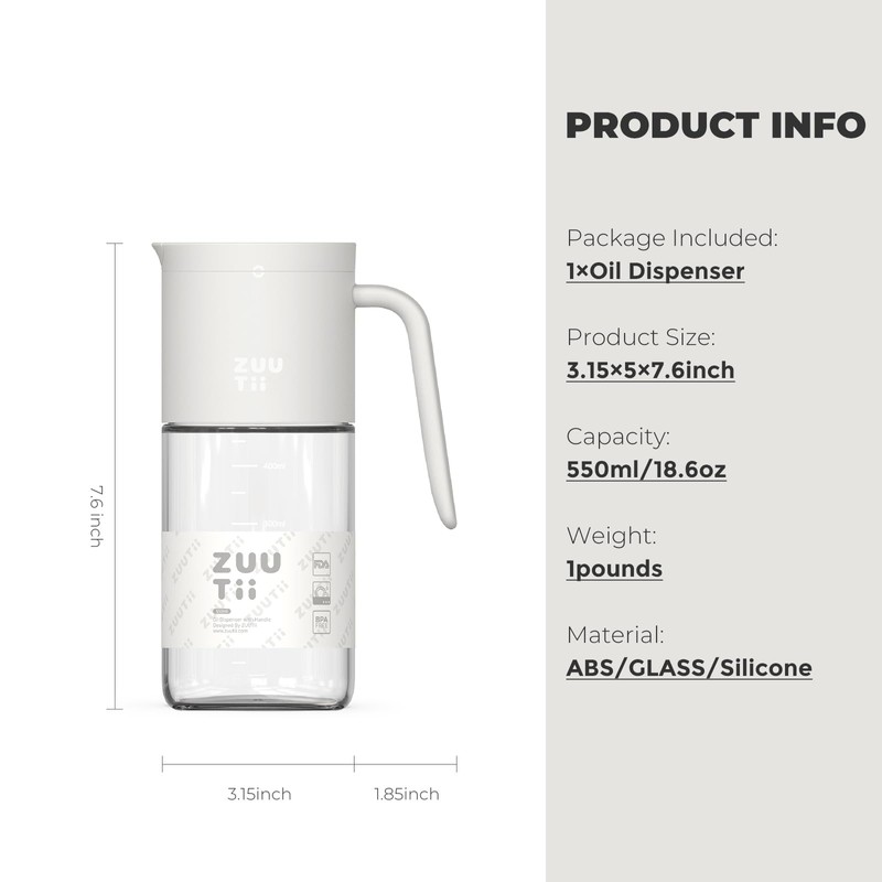 Zuutii Olive Oil Dispenser Bottle 18.6oz – Auto Flip Glass