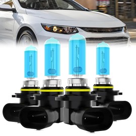 LECCIBUB Headlight Bulbs Fit For Chevy Malibu 2016-2018, 9005 High Beam + 9005 Low Beam Halogen Bulb, 6000K White Light, Plug and Play, Pack of 4
