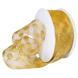 Morex Ribbon Wired Polyester Milky Way Ribbon, 2-1/2" x 50 yd, Gold/Gold