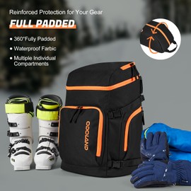 Odoland Ski Bag and Boot Bag Combo, Padded Skis Bag for Air Travel, 45L Ski Boot Bag, Fits for Skis Up to 200 CM, Black & Pink