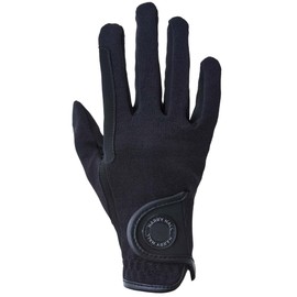 Harry Hall All-Season Riding Gloves with Close Contact Nubuck Suede Palm & Stretchy Polyamide Upper - Secure Hook & Loop Fastening, Hand Wash Only - Black - LGE