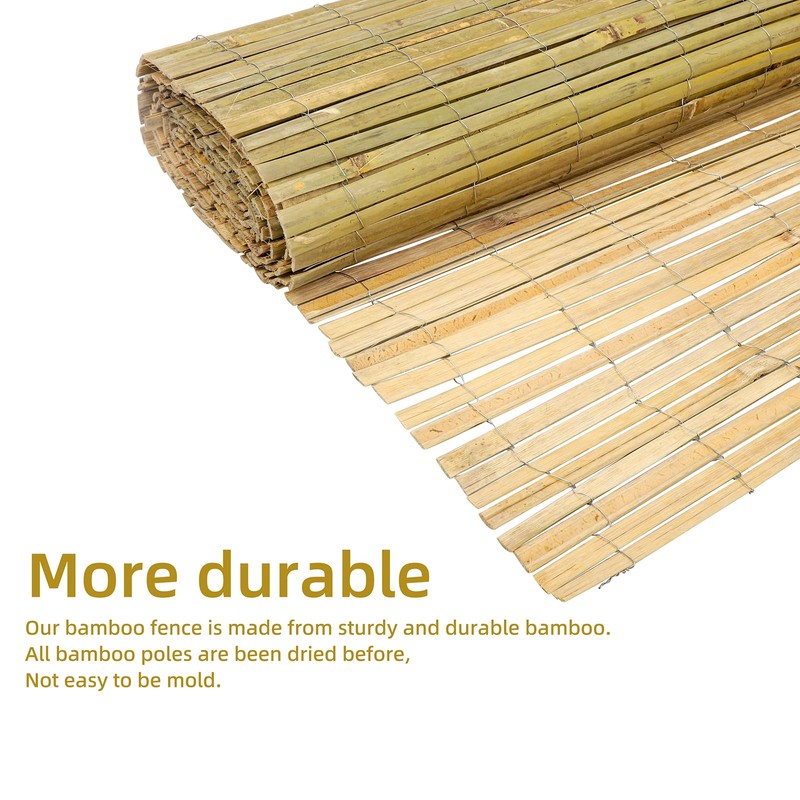 Natural Bamboo Slat Screening,6.5FT x 13FT Bamboo Fence Panel for