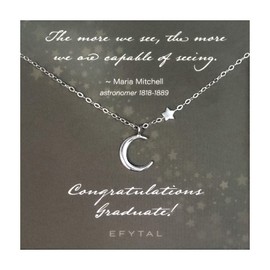EFYTAL Graduation Gifts for Her, 925 Sterling Silver Crescent Moon and Star Necklace for Women, Graduation Decorations Class of 2024, Motivational Grad Gift for Daughter, Teen Jewelry