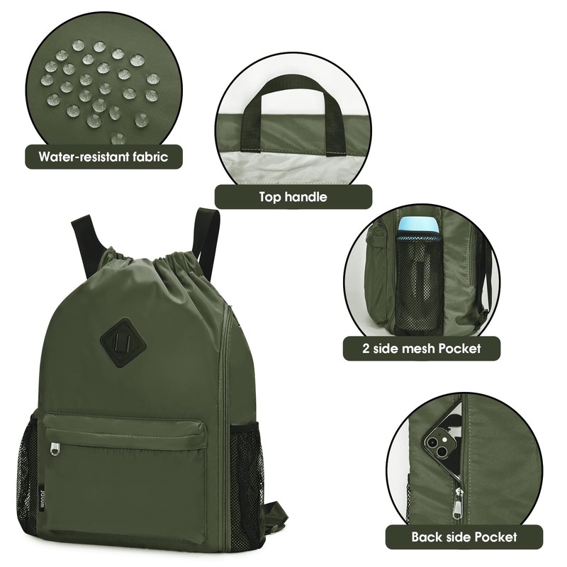 WANDF Drawstring Backpack Sports Gym Bag with Shoes Compartment, Water-Resistant