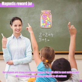 Reward Glass Magnetic Reward System Children's Reward System Primary School Teacher Supplies Reward Glass with Wooden Holder and 20 Stars, 14.5 x 21 cm Reward Glass Classroom for Good