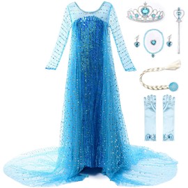 JerrisApparel Girls Princess Costume Birthday Party Christmas Fancy Dress up (5, Blue with Accessories)