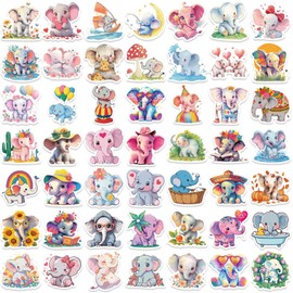 Cute Elephant Stickers Funny Elephants Decal for Kids Teens, 50Pcs Cartoon Vinyl Waterproof Sticker for Water Bottles, Laptop (Elephant)
