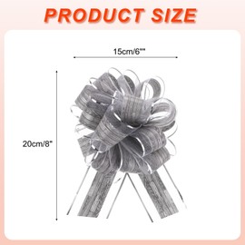MECCANIXITY 10pcs 6 Inch Big Pull Bow Gift Wrapping Organza Bows Vintage Ribbon Grey for Wedding Christmas Car Baskets Presents