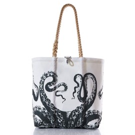 Sea Bags Recycled Sail Cloth Octopus Medium Tote Travel Tote Bag, Carry On Bag, Tote Bag for Work Rope Handles