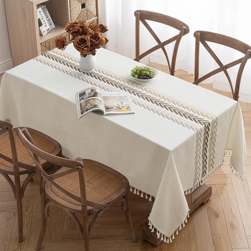 MIULEE Linen Tablecloth 100 x 140 cm Beige Leaves Linen