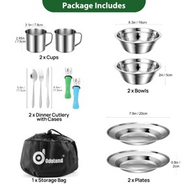 Odoland Camping Cutlery Set Outdoor Travel Cutlery Stainless Steel for 2 People Folding Cutlery with Plate Cup Outdoor Cookware Travel Hiking Camping
