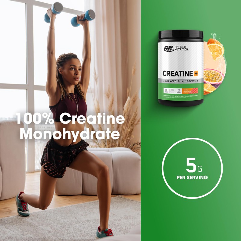 Optimum Nutrition Creatine Monohydrate Plus Powder, Orange Passionfruit Flavored Creatine