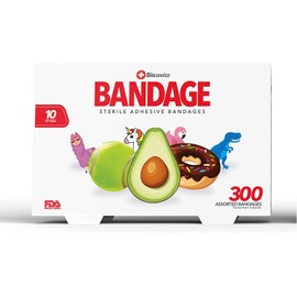 BioSwiss Bandages, Assorted Animal, Fun, and Food Shaped Self Adhesive Bandage, Latex Free Sterile Wound Care, 300 Count