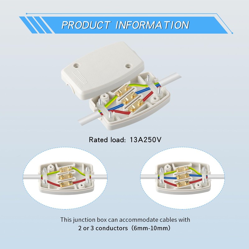 2 Pcs 3 Terminal Electrical Junction Box 13A 250V Flex