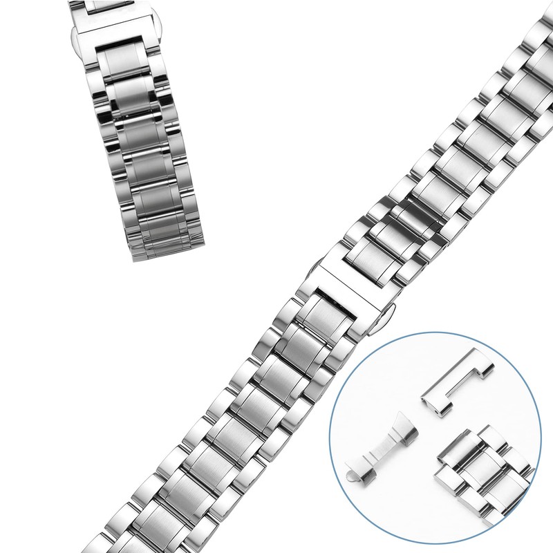 [ＳＥＵＥＲ＼時仕] 腕時計バンド ステンレス鋼 クイックリリース ベルト Dバックル 観音開き ワンプッシュ式 5連 無垢