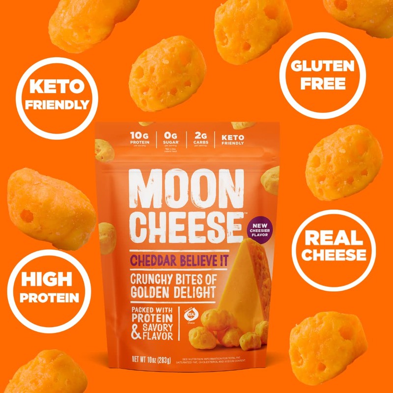 Moon Cheese Cheddar Believe It, 2 Ounce, 3-Pack, Crunchy, Protein-Rich