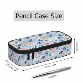 Xuwenz Chameleons Pencil Case Cute Cartoon Animal Leaves Blue White Pencil Bag Pouch Box Organizer for College Student Teen Adults