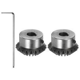 HARFINGTON 2pcs Bevel Gear 2M 20 Teeth 15mm Shaft Hole 1:1 Tapered Pinion Gear with 5mm Keyway 45# Steel 2 Module 90 Degree Steering Gear with M5 Fixing Hole, for Hardware Mechanical Rotation