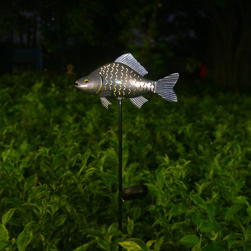 KAIXOXIN Solar Garden Lights Metal Fish Decorative Stake for Outdoor