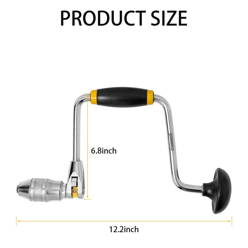 YZCHAIN Adjustable Hand Drill Brace, Manual Woodworking Drill, Lightweight Portable
