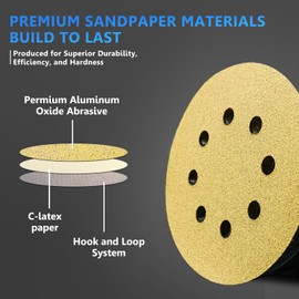 50pcs 60 Grit AOZHONG 5 inch 8 Hole Sanding Discs Aluminum Oxide Abrasive, Hook and Loop, Gold Sanding Disc for Random Orbital Sander