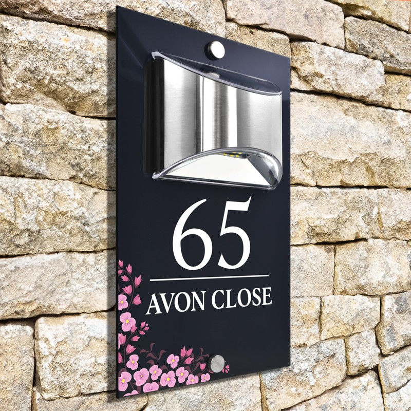Custom Signs Solar Illuminated Modern Anthracite House Number Sign 24cm