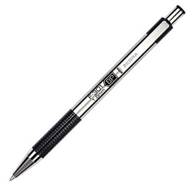 Zebra Pen 27310 F-301 Ballpoint Stainless Steel Retractable Pen, Bold Point, 1.6mm, Black Ink, 12-Count