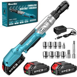 ‎Seesii Seesii 21V 3/8" 1/4" 1/2" Cordless Ratchet Wrench Brushless 66 Ft-lbs 2XBattery - 3/8" Torque Cordless Ratchet Wrench