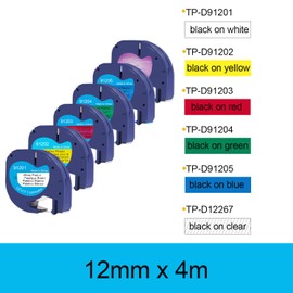 Doree (6 Pack) dymo letratag colourful 16951 91221,91222,91223...Compatible Letratag label tape, 12 mm x 4 m, compatible with Dymo Letratag LT-100H, LT-100T, LT 2000, XR200B, LTQX50.
