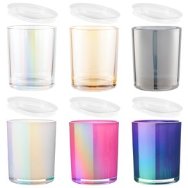 CandMak Candle Jars, 6 Pack 6 OZ Empty Glass Candle Vessels Containers Jars Bulk with Clear Lids for Candle Making (6 Colors)