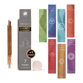 Folkulture Incense Sticks - Set of 7 Insenses (140 Insence Sticks) with Healing Stone- Frankincense, Sage & Tea, Lavender & Peppermint Inscents Or Inciensos, Organic & Non-Toxic Incents (7 Chakras)