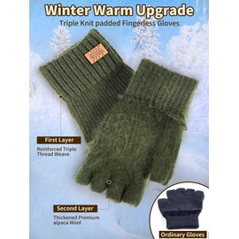 JYUYNY Fingerless Gloves, Fingerless Gloves, Cashmere Gloves, Winter Warm Knitted Gloves, Running, Cycling, Driving for Men and Women, Green