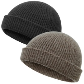 vidsel Thin Wool Fisherman Beanie Hat for Men Women Fall Winter,Short Knit Cuffed Fashion Trawler Skull Cap,Watch Cap,Gray,Coffee
