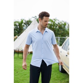 SAMERM Mens Dress Shirt Wrinkle Free Moisture Wicking 4-Way High Stretch Super Soft Casual Button Down Shirts,Blue S