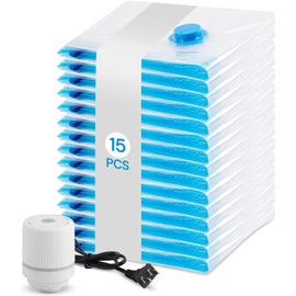 15 Piezas Bolsas de Almacenamiento al Vacío con Bomba Eléctrica, Almacenamiento Reutilizable, Bolsas de Compresión para Ahorrar Espacio 80%, Almacenar Edredones ropa Almohadas Mantas