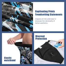 Carer Incontinence Underwear for Men Washable Mens Incontinence Boxer Briefs with Front Absorbent for Bladder Leakage 100ML 3 PCS Cotton Reusable Leak Proof Underwear for Men (S, Pattern/Black/Gray)