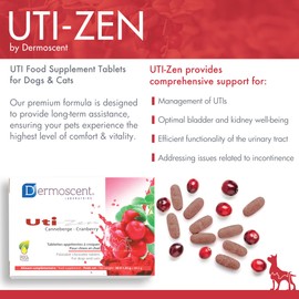 Dermoscent | Uti-Zen | Cranberry Tablets for Dogs & Cats | Food Supplement for Bladder, Kidney & Urinary Tract Health | Chicken Flavoured 30 Tablets