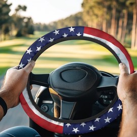 Panskyllis USA Flag Golf Cart Steering Wheel Covers Stretch Golf Cart Accessories Club Car Anti-Slip Absorbing Sweat Interior Decor Odorless Universal 13 14 Inch Gifts for Golfer Womens