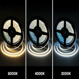 FCOB COB LED Strip Flexible High Density Cool White 6000K 480LEDs/m 7W/m 16.4FT/5M DC12V 5mm Wide CRI90+ Dimmable LED Light Uniform Brightness for DIY Decoration (Not Included Power Supply & Control)