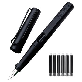 Pluma Estilográfica de Punta Media 0,5MM, Plumas Fuente Diseño Clásico con Convertidor, Punta de Iridio, Escritura Suave, Excelente Metal, Pluma Estilográfica Elegante, Regalo de Negocios (Negro)