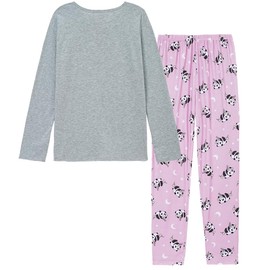 YIJIU Long Sleeve Pajamas Set Soft Cute Panda Print Pullover Pjs Lounge Sets Winter Sleepwear,Gray,L