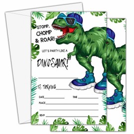 zriauber Dinosaur Birthday Invitations 20 Stomp Chomp Roar T-Rex Style Invite Cards with Envelopes Birthday Party Celebration Supplies-B01