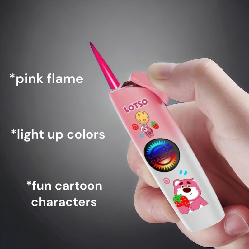 NIVEK Light Up Dazzling Lights Cartoon Lighter Refillable Pink Torch
