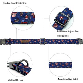 Lionheart glory American Flag Dog Collar, 4 of July Independence Dog Collar Heavy Duty Adjustable Patriotic Dog Collars for Medium Dogs Pet Gift Summer Collars