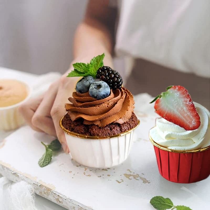 100 Pack Cupcake Liners with Lids 3.5 Oz Foil Baking