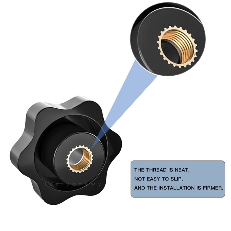 Pack of 12 Black Plastic Star Grip Nuts Internal Thread