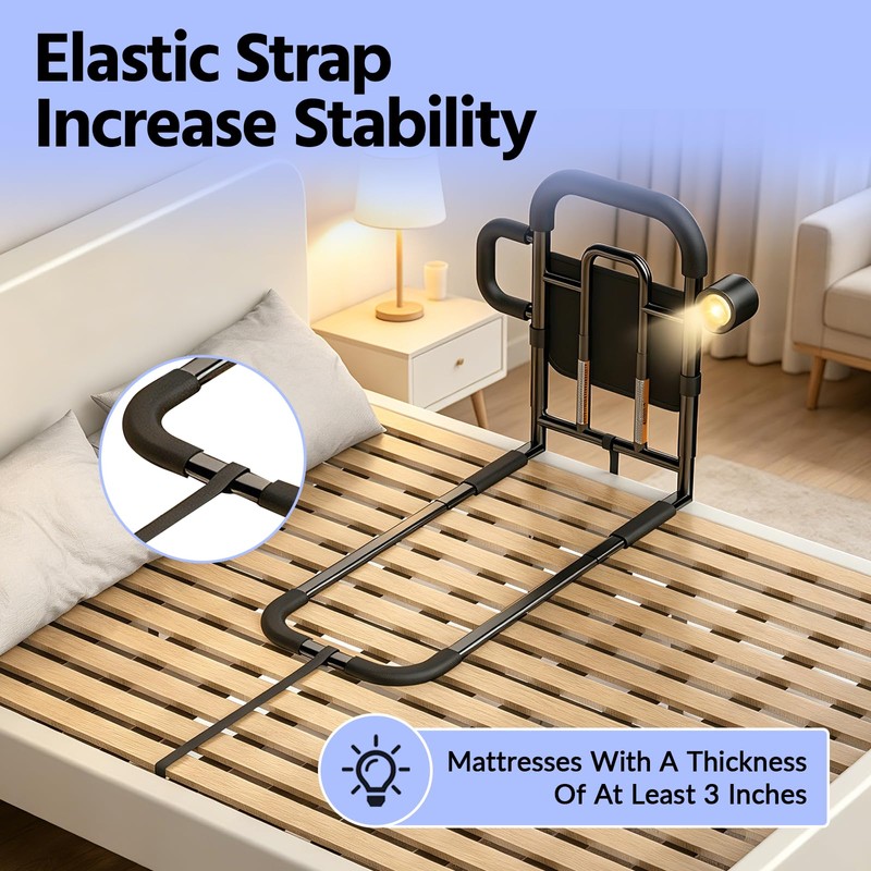 Bed Rails for Elderly Adults Safety with Remote Control Light