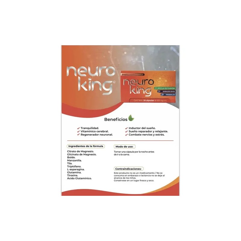 Neuro King Suplemento Alimenticio Cápsulas 500mg 20 Unidades